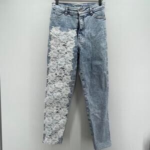 Vintage Sierra West High Rise Acid Wash Denim Handmade Lace Pearls Stars Jean‎